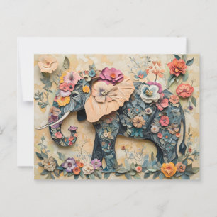 Floral Elephant Illustration Postcard