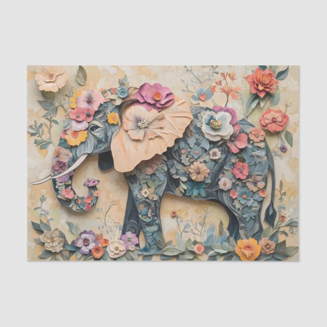 Floral Elephant Illustration Tissue Paper (Front)