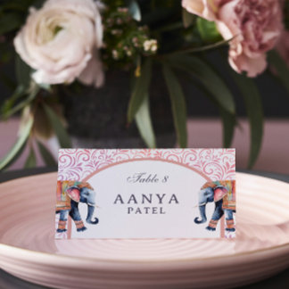 Floral Elephant & Mundap Arch Wedding Escort Name Place Card