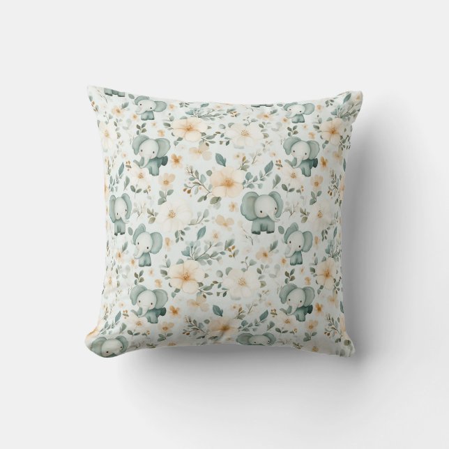 Floral Elephant Nursery Cushion (Front)
