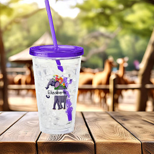 Floral Elephant personalised Acrylic Tumbler
