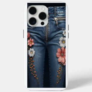 Floral Embroidered Denim Look iPhone 15 Pro Max Case