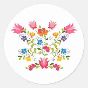 Floral embroidery classic round sticker