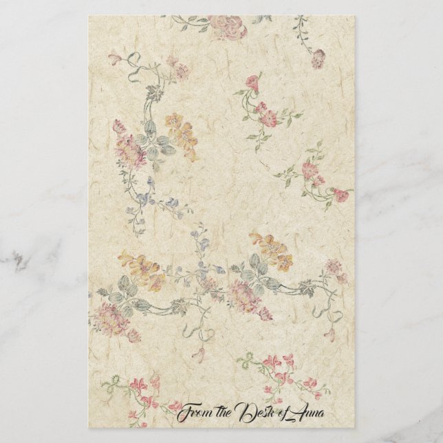 Floral Embroidery Faux Handmade Paper Stationery (Front)