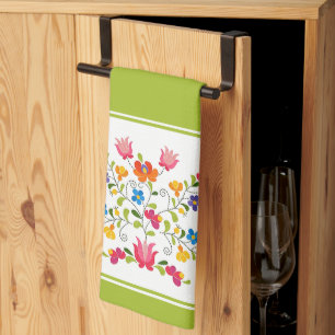 Floral embroidery kitchen towel