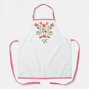 Floral embroidery monogram apron