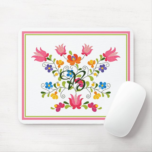 Floral embroidery  mouse pad (With Mouse)