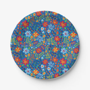 Floral Embroidery Pattern Paper Plate
