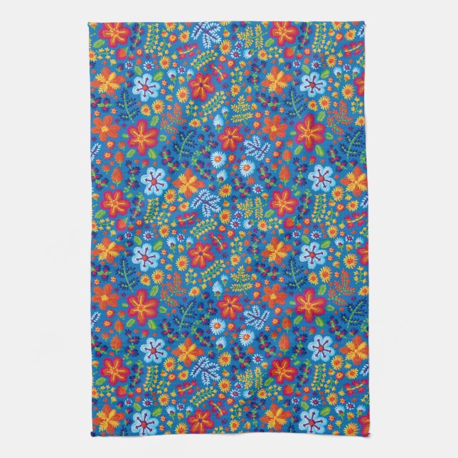 Floral Embroidery Pattern Tea Towel (Vertical)