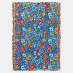 Floral Embroidery Pattern Throw Blanket