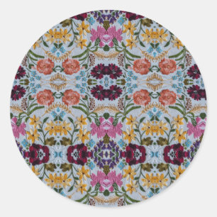 Floral Embroidery Pattern with Beautiful Flowers   Classic Round Sticker