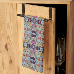 Floral Embroidery Pattern with Beautiful Flowers   Tea Towel