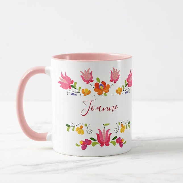 Floral embroidery personalised coffee mug (Left)