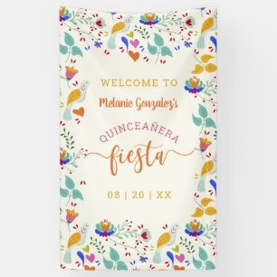 Floral Embroidery Welcome Quinceañera Fiesta Banner