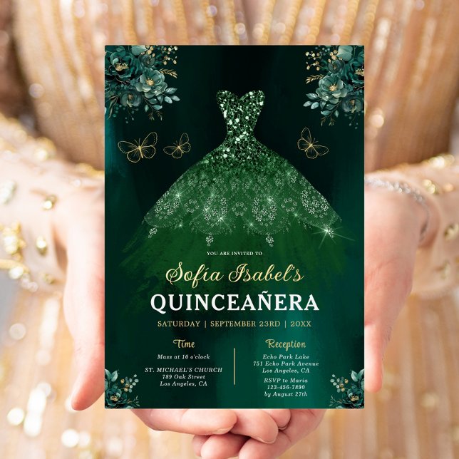 Floral Emerald Green Dress Birthday Quinceanera (Creator Uploaded)