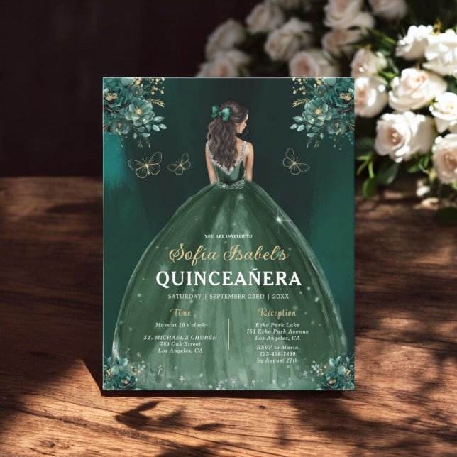 Floral Emerald Green Dress Birthday Quinceanera (Creator Uploaded)