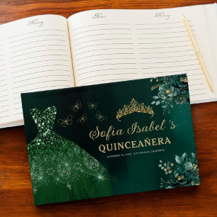 Floral Emerald Green Dress Birthday Quinceanera Gu Guest Book
