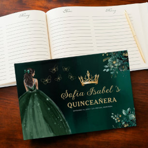 Floral Emerald Green Dress Birthday Quinceanera Guest Book