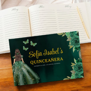 Floral Emerald Green Dress Birthday Quinceanera Guest Book