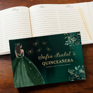 Floral Emerald Green Dress Birthday Quinceanera Guest Book