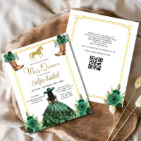 Floral Emerald Green Gold Boots Horse Quinceanera