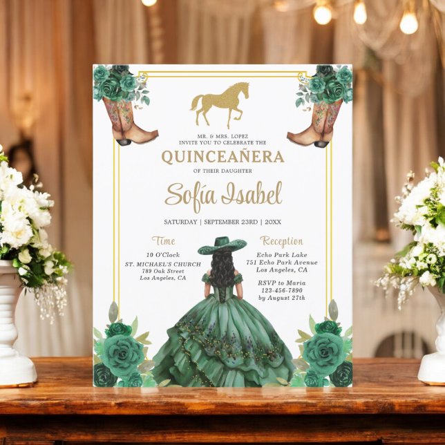 Floral Emerald Green Gold Boots Horse Quinceanera (Creator Uploaded)