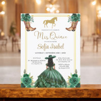Floral Emerald Green Gold Boots Horse Quinceanera