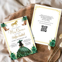Floral Emerald Green Gold Boots Horse Quinceanera
