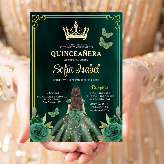 Floral Emerald Green Gold Butterfly Quinceanera (Creator Uploaded)