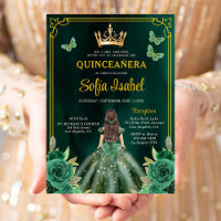 Floral Emerald Green Gold Butterfly Quinceanera