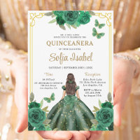 Floral Emerald Green Gold Butterfly Quinceanera