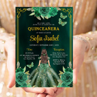 Floral Emerald Green Gold Butterfly Quinceanera