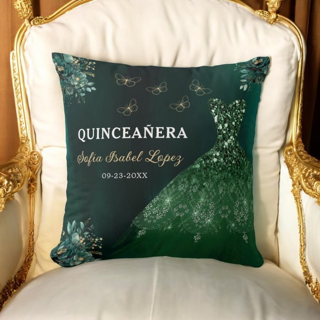 Floral Emerald Green Princess Quinceanera Cushion (Creator Uploaded)