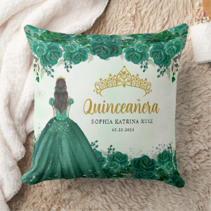 Floral Emerald Green Princess Tiara Quinceanera  Cushion