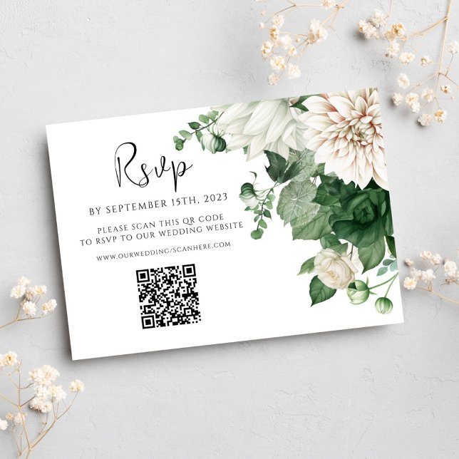 Floral Emerald Green QR Code Wedding RSVP Card (Floral Emerald Green QR Code Wedding RSVP Card)