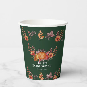 Floral Emerald Green Thanksgiving Dinner Paper Cups