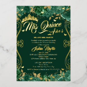 Floral Emerald Scroll Mis Quince Quinceanera 