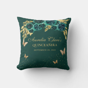 Floral Emerald Tiara Butterfly Quinceanera Cushion