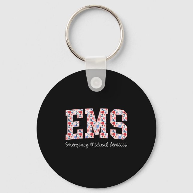 Floral Ems Emergency Medical Services Emt Wildflow Key Ring (Front)