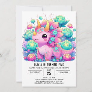 Floral Enchanted Dinosaur Digital Birthday  Invitation