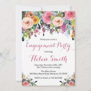 Floral Engagement Party Invitation Card Watercolor