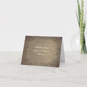 Floral Engraved Wood Rustic Wedding Thank You Card