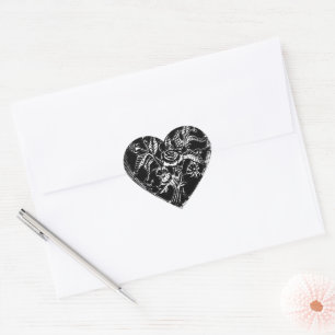 Floral Enigma Black and White Graphic Art Heart Sticker