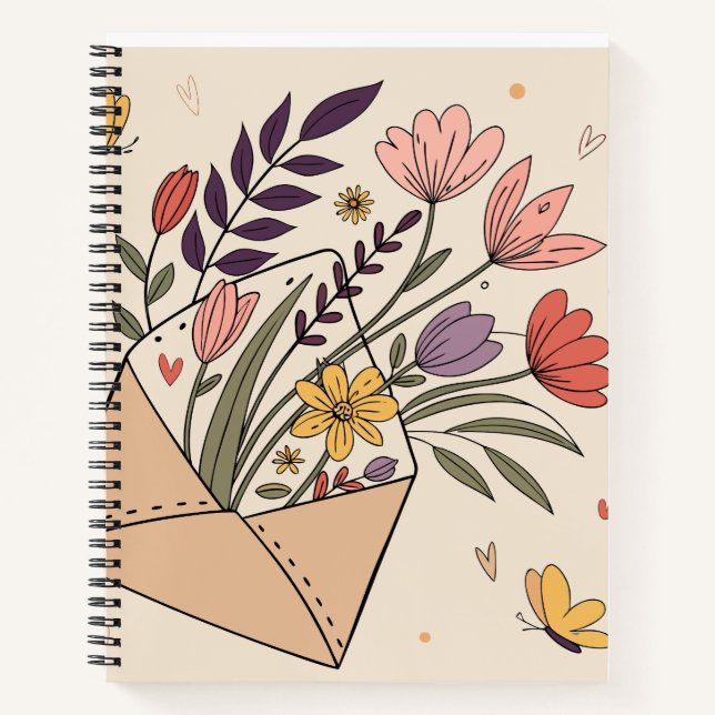 Floral Envelope with Spring Flowers & Butterflies  Notebook (Front)