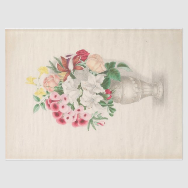 Floral Ephemera Decoupage Pink White Vase Tissue Paper (Front)