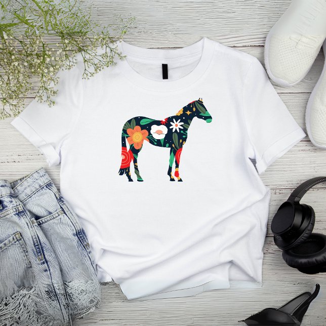 Floral Equine Silhouette T-Shirt (Floral Equine Silhouette T-Shirt)