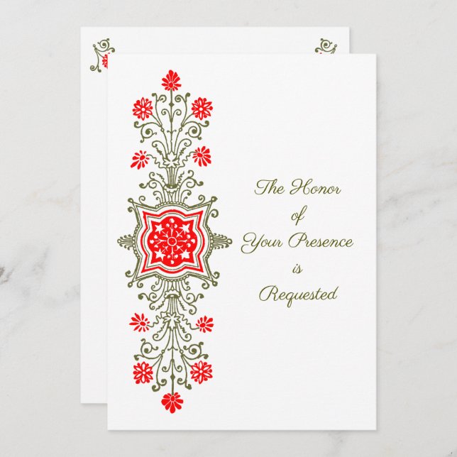 Floral Etching in Red and Golds Wedding Invitation (Front/Back)
