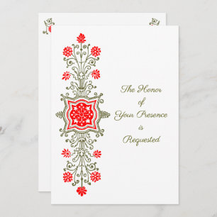 Floral Etching in Red and Golds Wedding Invitation