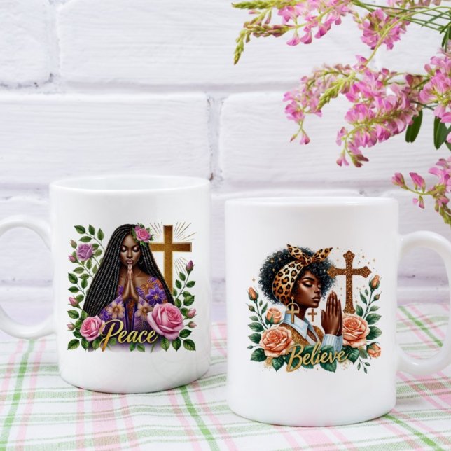 Floral Ethnic African American Praying Women  Coffee Mug (Creator Uploaded)