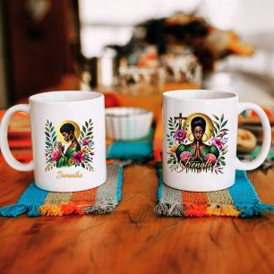 Floral Ethnic Shorthaired Praying Ethnic Woman Coffee Mug